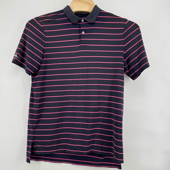 RLX Ralph Lauren Men's Golf Polo Shirt Navy Pink Stripe Performance Short Sleeve - Picture 2 of 9